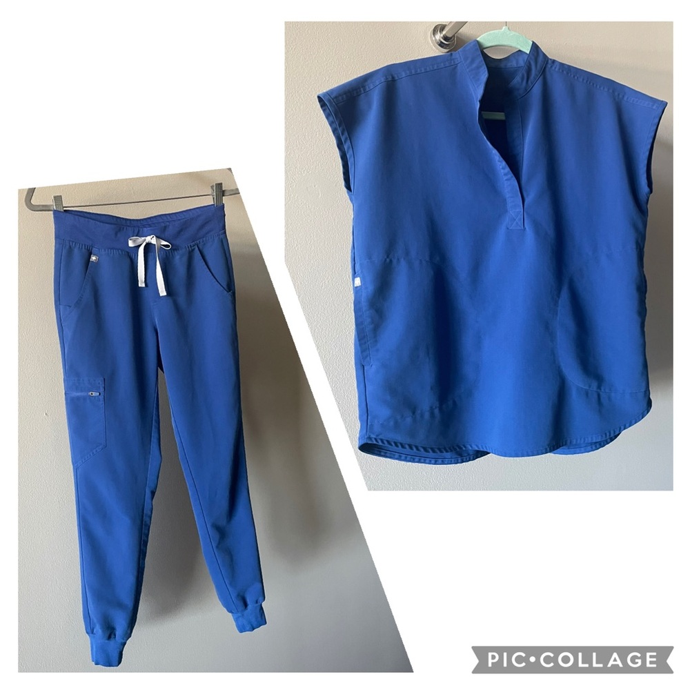 Figs Winning Blue Scrub Zomara Joggers Pants XS & Rafaela Top XXS